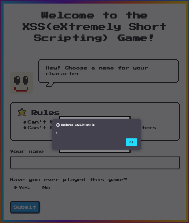 A screenshot of the alert(1)