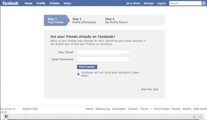 A screenshot of Facebook asking user their email credentials.